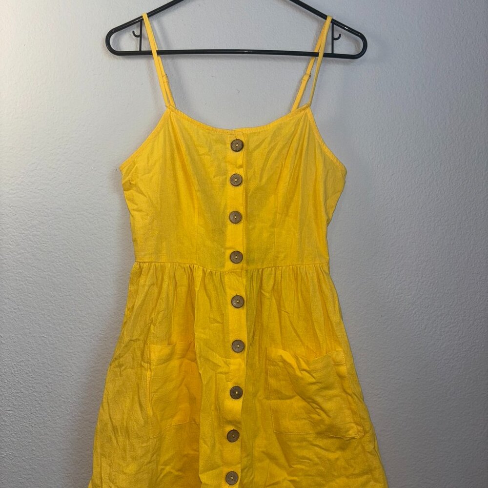 Zaful Yellow Button Down Spaghetti Strap Dress Size Medium